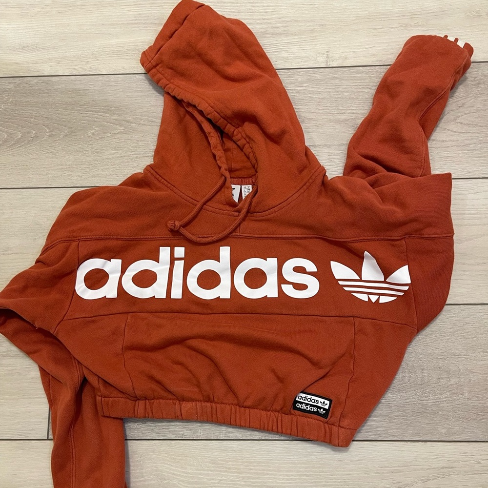 Adidas Hooded Crop Sweatshirt Burnt Orange Size Small Excellent Used Condition